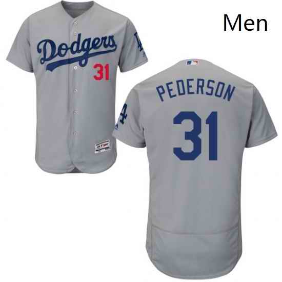 Mens Majestic Los Angeles Dodgers 31 Joc Pederson Gray Alternate Road Flexbase Collection 2018 World Series Jersey